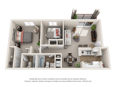 a 3 bedroom floor plan is shown in this rendering